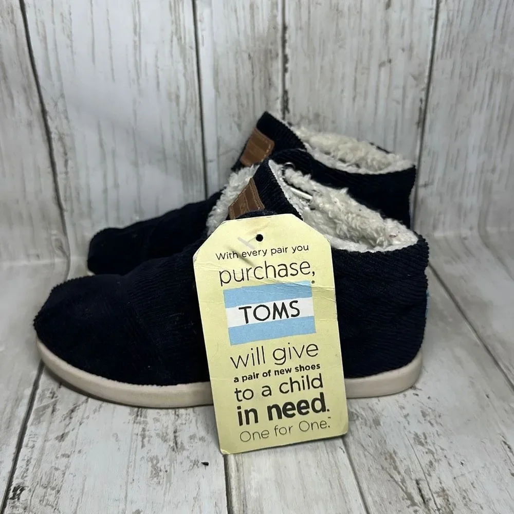 Toms Navy Blue‎ Corduroy Fleece Lined Slip on Shoes Tiny Botas size 11